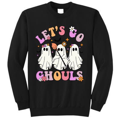 Lets Go Ghouls Halloween Ghost Outfit Costume Retro Groovy Tall Sweatshirt