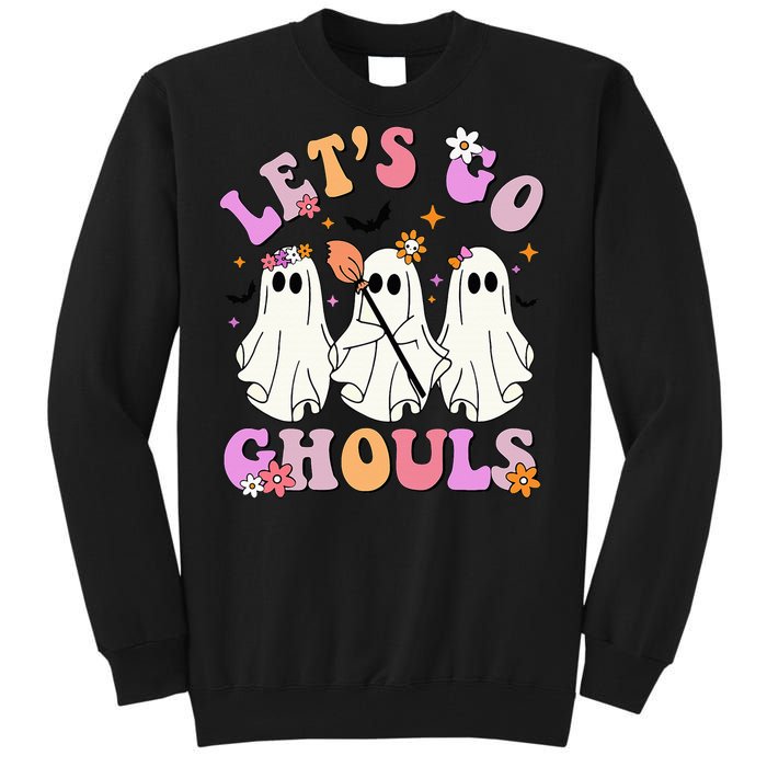 Lets Go Ghouls Halloween Ghost Outfit Costume Retro Groovy Tall Sweatshirt