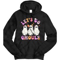 Lets Go Ghouls Halloween Ghost Outfit Costume Retro Groovy Tie Dye Hoodie