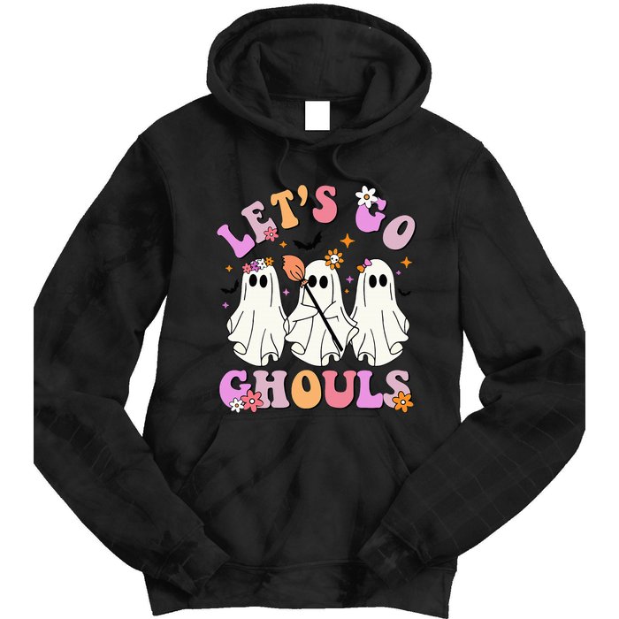 Lets Go Ghouls Halloween Ghost Outfit Costume Retro Groovy Tie Dye Hoodie