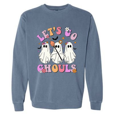 Lets Go Ghouls Halloween Ghost Outfit Costume Retro Groovy Garment-Dyed Sweatshirt