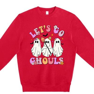 Lets Go Ghouls Halloween Ghost Outfit Costume Retro Groovy Premium Crewneck Sweatshirt