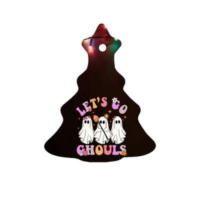 Lets Go Ghouls Halloween Ghost Outfit Costume Retro Groovy Ceramic Tree Ornament