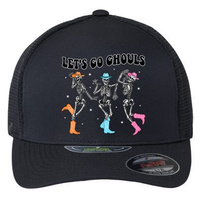 LetS Go Ghouls Dancing Skeleton Cowboy Western Halloween Flexfit Unipanel Trucker Cap