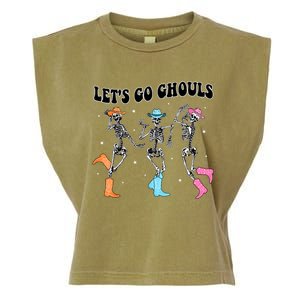 LetS Go Ghouls Dancing Skeleton Cowboy Western Halloween Garment-Dyed Women's Muscle Tee