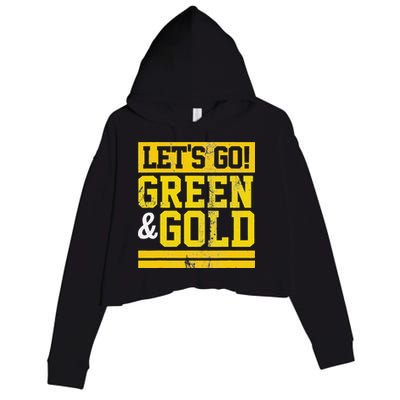 Let's Go Green & Gold Team Favorite Colors Vintage Game Day Crop Fleece Hoodie