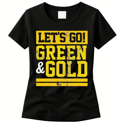 Let's Go Green & Gold Team Favorite Colors Vintage Game Day Womens T-Shirt