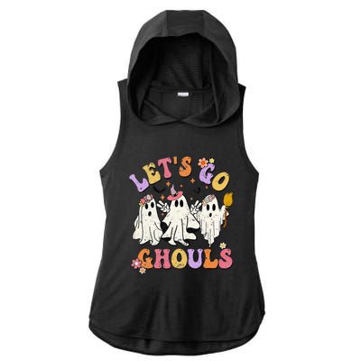 Lets Go Ghouls Halloween Ghost Outfit Costume Retro Groovy Ladies PosiCharge Tri-Blend Wicking Draft Hoodie Tank