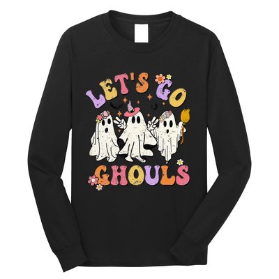 Lets Go Ghouls Halloween Ghost Outfit Costume Retro Groovy Long Sleeve Shirt