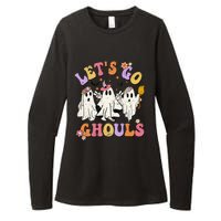 Lets Go Ghouls Halloween Ghost Outfit Costume Retro Groovy Womens CVC Long Sleeve Shirt