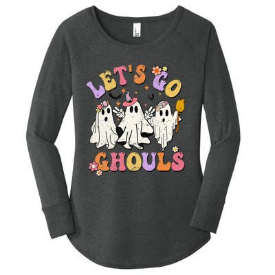 Lets Go Ghouls Halloween Ghost Outfit Costume Retro Groovy Women's Perfect Tri Tunic Long Sleeve Shirt