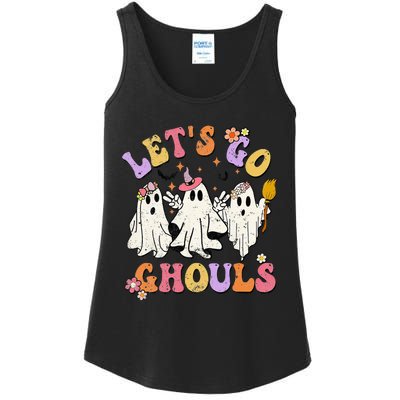 Lets Go Ghouls Halloween Ghost Outfit Costume Retro Groovy Ladies Essential Tank