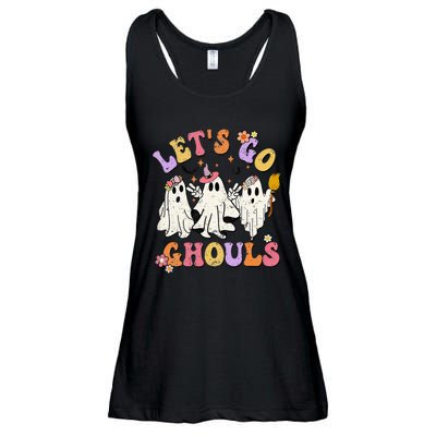 Lets Go Ghouls Halloween Ghost Outfit Costume Retro Groovy Ladies Essential Flowy Tank