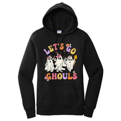 Lets Go Ghouls Halloween Ghost Outfit Costume Retro Groovy Women's Pullover Hoodie