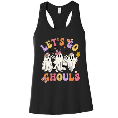 Lets Go Ghouls Halloween Ghost Outfit Costume Retro Groovy Women's Racerback Tank