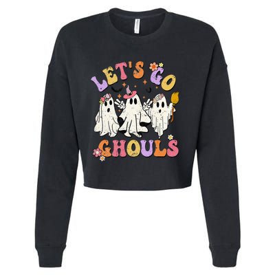 Lets Go Ghouls Halloween Ghost Outfit Costume Retro Groovy Cropped Pullover Crew