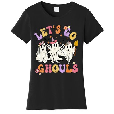 Lets Go Ghouls Halloween Ghost Outfit Costume Retro Groovy Women's T-Shirt