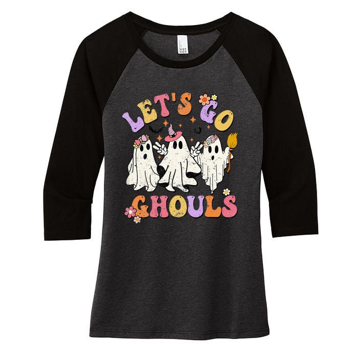 Lets Go Ghouls Halloween Ghost Outfit Costume Retro Groovy Women's Tri-Blend 3/4-Sleeve Raglan Shirt