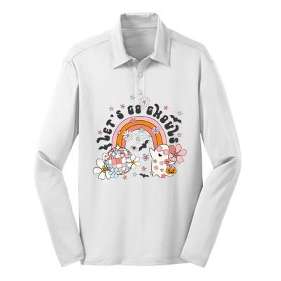 Lets Go Ghouls Halloween Ghost Silk Touch Performance Long Sleeve Polo