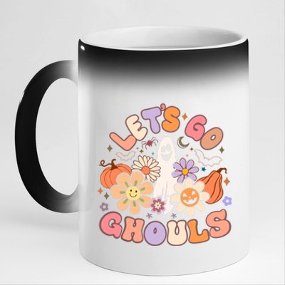 Lets Go Ghouls Halloween Ghost Outfit Costume Retro Groovy 11oz Black Color Changing Mug