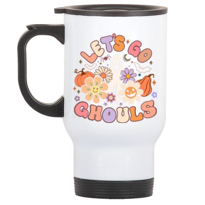 Lets Go Ghouls Halloween Ghost Outfit Costume Retro Groovy Stainless Steel Travel Mug