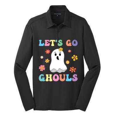 Lets Go Ghouls Fall Vibes Leopard Retro Pumpkin Fall Gift Silk Touch Performance Long Sleeve Polo