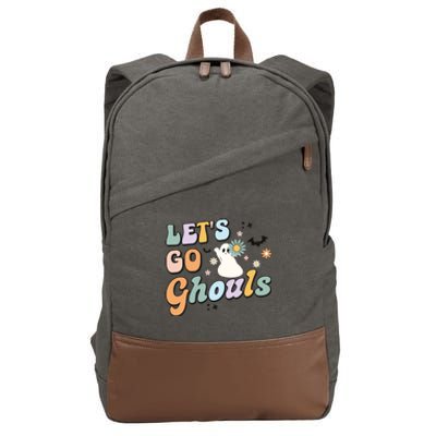 Lets Go Ghouls Halloween Ghost Outfit Costume Retro Groovy Cotton Canvas Backpack