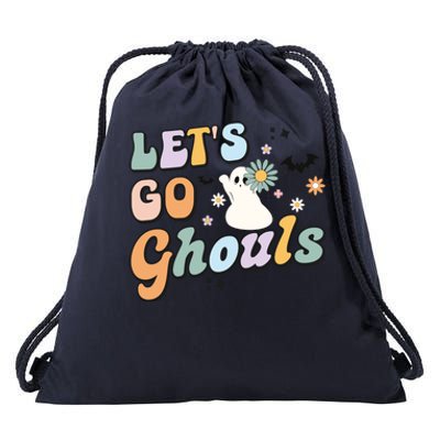 Lets Go Ghouls Halloween Ghost Outfit Costume Retro Groovy Drawstring Bag