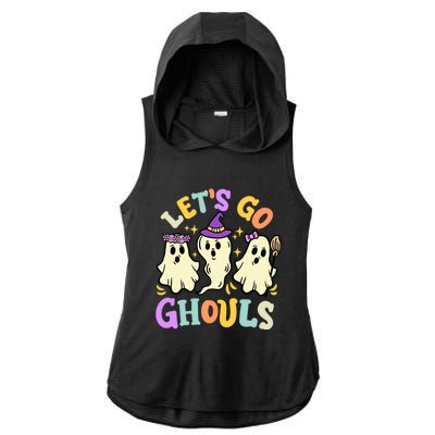 Lets Go Ghouls Funny Halloween Spooky Ghosts Retro Groovy Meaningful Gift Ladies PosiCharge Tri-Blend Wicking Draft Hoodie Tank