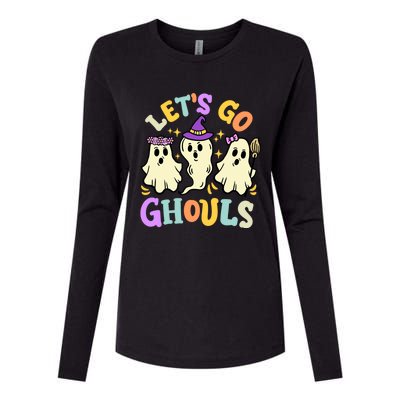 Lets Go Ghouls Funny Halloween Spooky Ghosts Retro Groovy Meaningful Gift Womens Cotton Relaxed Long Sleeve T-Shirt