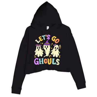 Lets Go Ghouls Funny Halloween Spooky Ghosts Retro Groovy Meaningful Gift Crop Fleece Hoodie