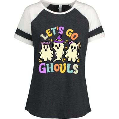 Lets Go Ghouls Funny Halloween Spooky Ghosts Retro Groovy Meaningful Gift Enza Ladies Jersey Colorblock Tee