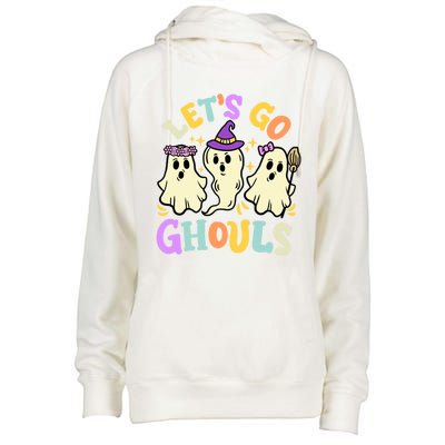 Lets Go Ghouls Funny Halloween Spooky Ghosts Retro Groovy Meaningful Gift Womens Funnel Neck Pullover Hood