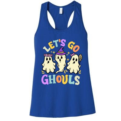 Lets Go Ghouls Funny Halloween Spooky Ghosts Retro Groovy Meaningful Gift Women's Racerback Tank