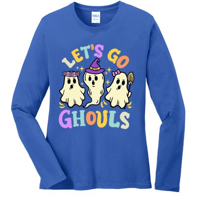 Lets Go Ghouls Funny Halloween Spooky Ghosts Retro Groovy Meaningful Gift Ladies Long Sleeve Shirt