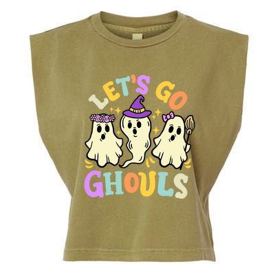 Lets Go Ghouls Funny Halloween Spooky Ghosts Retro Groovy Meaningful Gift Garment-Dyed Women's Muscle Tee