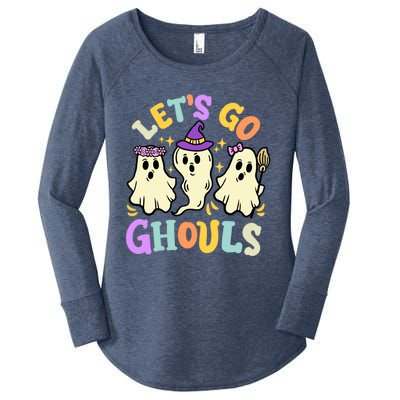 Lets Go Ghouls Funny Halloween Spooky Ghosts Retro Groovy Meaningful Gift Women's Perfect Tri Tunic Long Sleeve Shirt