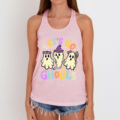 Lets Go Ghouls Funny Halloween Spooky Ghosts Retro Groovy Meaningful Gift Women's Knotted Racerback Tank