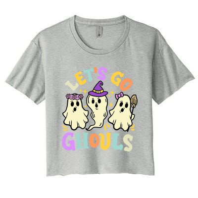 Lets Go Ghouls Funny Halloween Spooky Ghosts Retro Groovy Meaningful Gift Women's Crop Top Tee