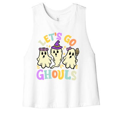 Lets Go Ghouls Funny Halloween Spooky Ghosts Retro Groovy Meaningful Gift Women's Racerback Cropped Tank