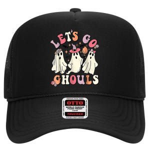 Let's Go Ghouls Halloween Ghost Outfit Costume Retro Groovy High Crown Mesh Back Trucker Hat