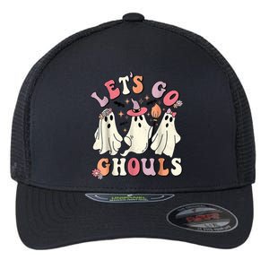 Let's Go Ghouls Halloween Ghost Outfit Costume Retro Groovy Flexfit Unipanel Trucker Cap