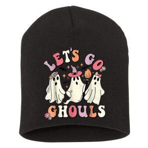 Let's Go Ghouls Halloween Ghost Outfit Costume Retro Groovy Short Acrylic Beanie