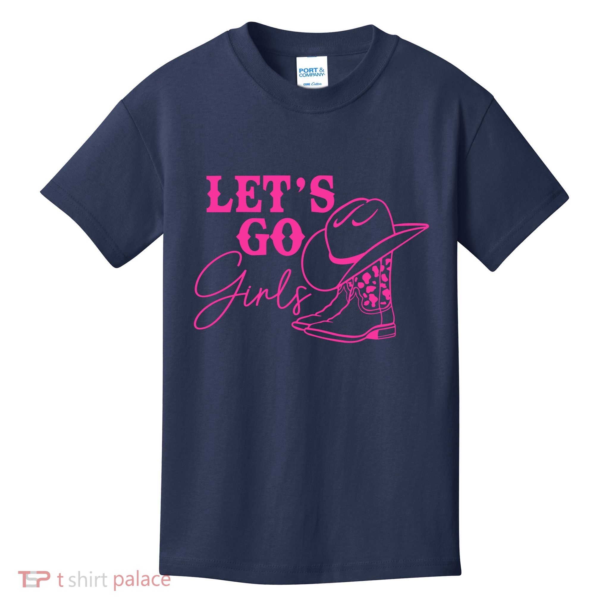 LetS Go Girl Western Cowgirl Boots Hat Bachelorette Party Kids T-Shirt