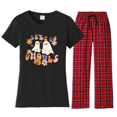 Lets Go Ghouls Funny Ghost Halloween Matching Women's Flannel Pajama Set