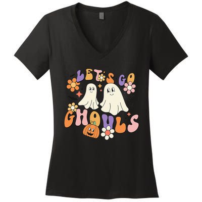 Lets Go Ghouls Funny Ghost Halloween Matching Women's V-Neck T-Shirt