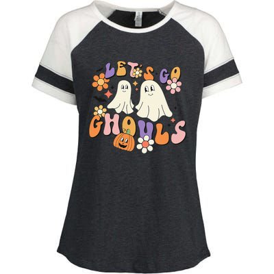 Lets Go Ghouls Funny Ghost Halloween Matching Enza Ladies Jersey Colorblock Tee