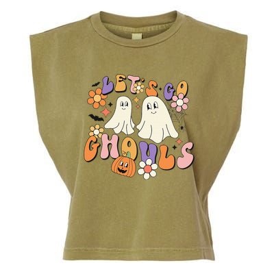 Lets Go Ghouls Funny Ghost Halloween Matching Garment-Dyed Women's Muscle Tee