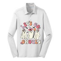 Lets Go Ghouls Halloween Ghost Outfit Costume Retro Groovy Silk Touch Performance Long Sleeve Polo