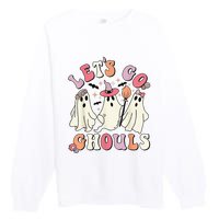 Lets Go Ghouls Halloween Ghost Outfit Costume Retro Groovy Premium Crewneck Sweatshirt